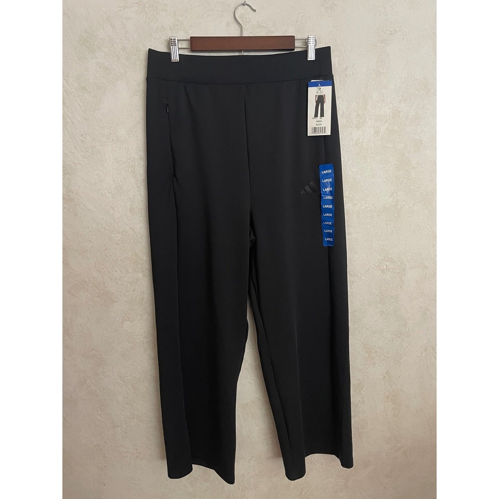 Adidas Womens Black Wide Leg High Waisted Athletic Pants Large 1893620